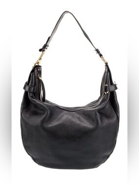 Salvatore Ferragamo Black Pebbled Leather Hobo with Gold Hardware EY-21 5386